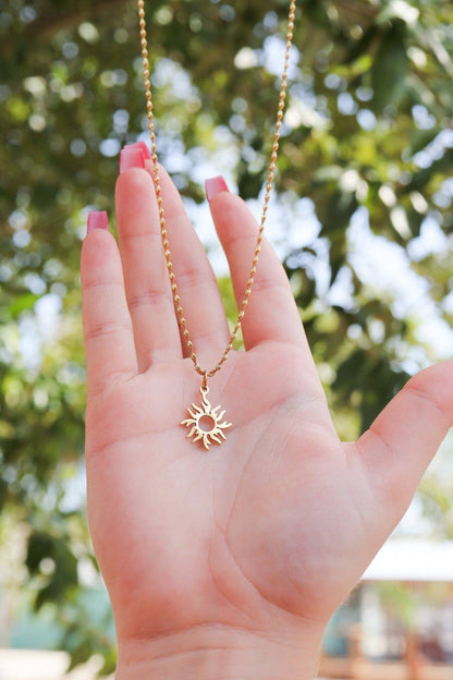 18K Gold PVD Stainless Steel Sunburst Charm: Stainless