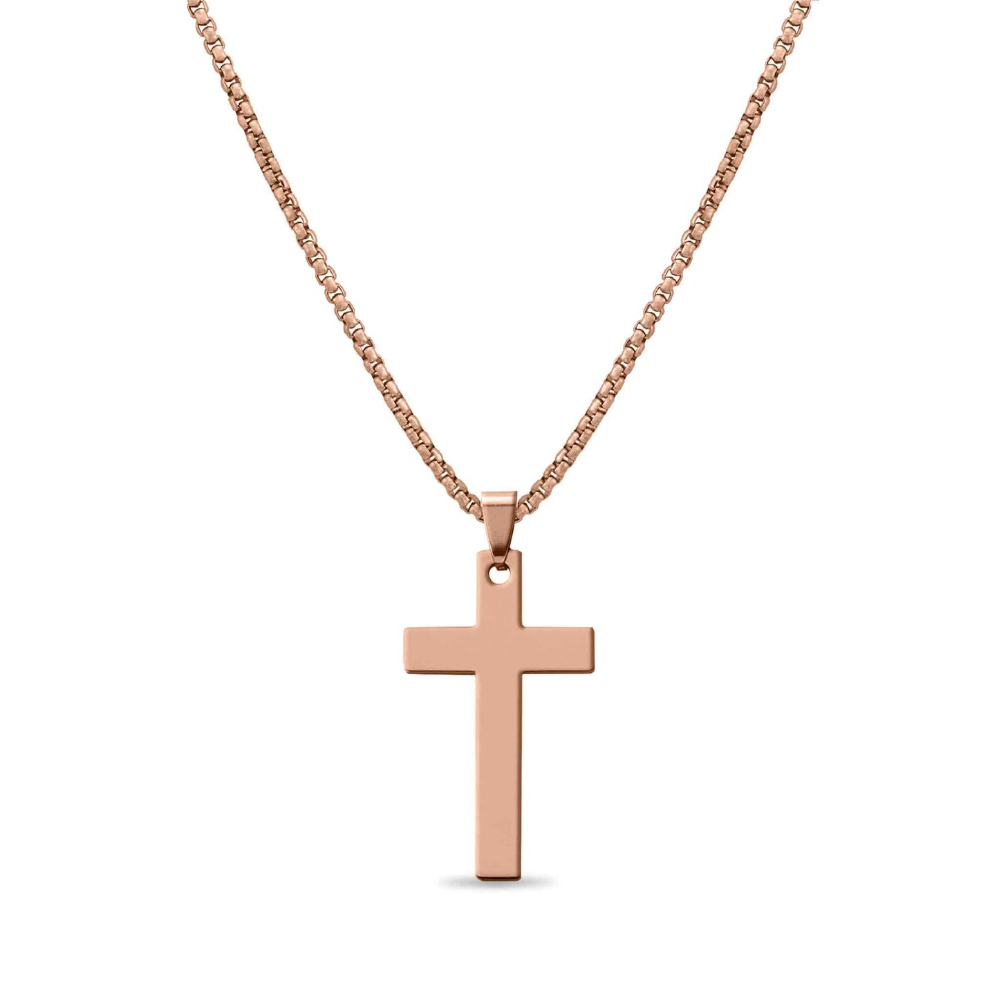 Stainless Steel Box Chain Cross Necklace: Stainless / 40mm