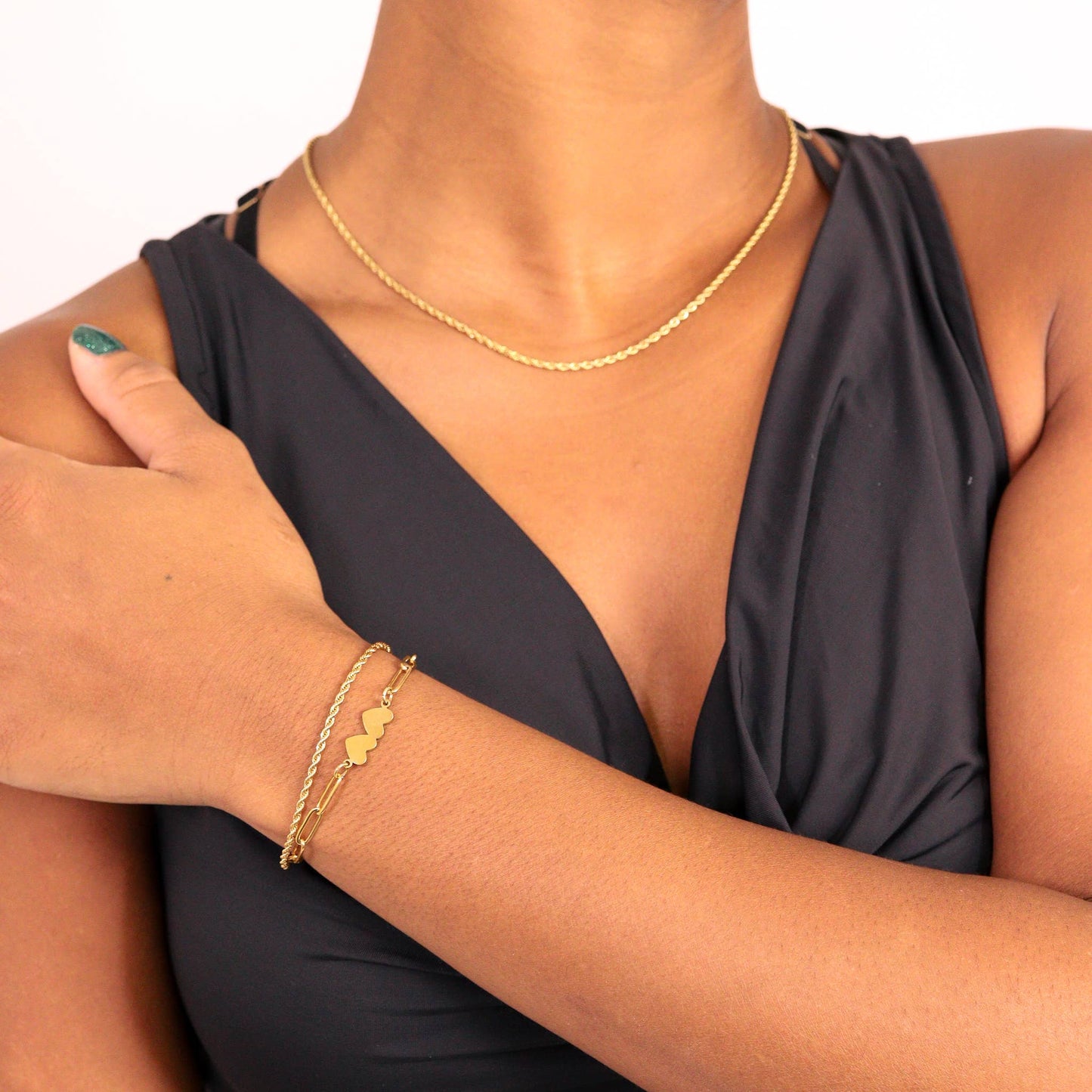 Rope Chain Bracelet / Anklet - Gold, Silver, Black: Gold / 6+2" / 2mm
