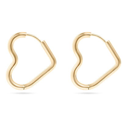18K Gold PVD Stainless Steel Heart Hoop Earrings / ERJ0007: Stainless