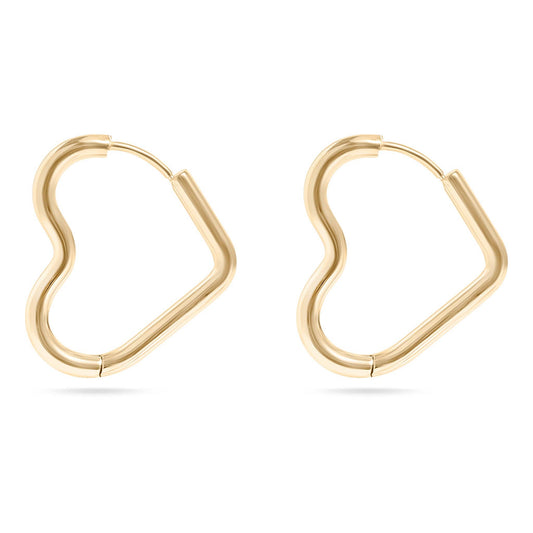 18K Gold PVD Stainless Steel Heart Hoop Earrings / ERJ0007: Stainless