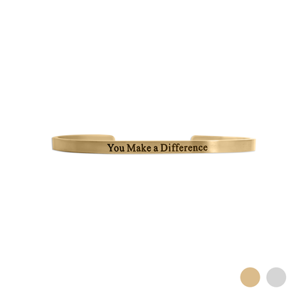 18K Gold PVD You Make a Difference Engraved Bangle Bracelet: Gold