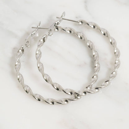 18K Gold PVD Stainless Steel Twist Hoop Earrings: Gold / 30mm