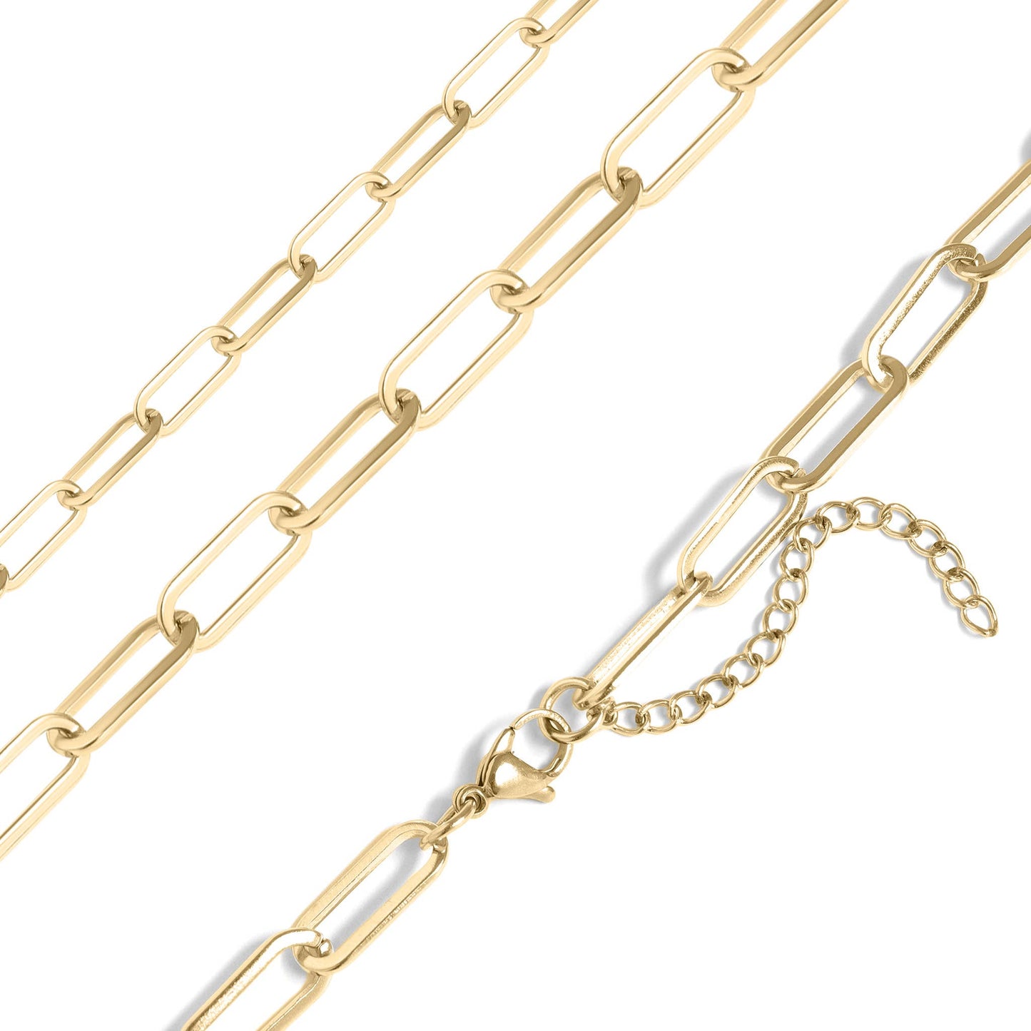 18K Gold Paperclip Chain Necklace: 20+02" / 4mm