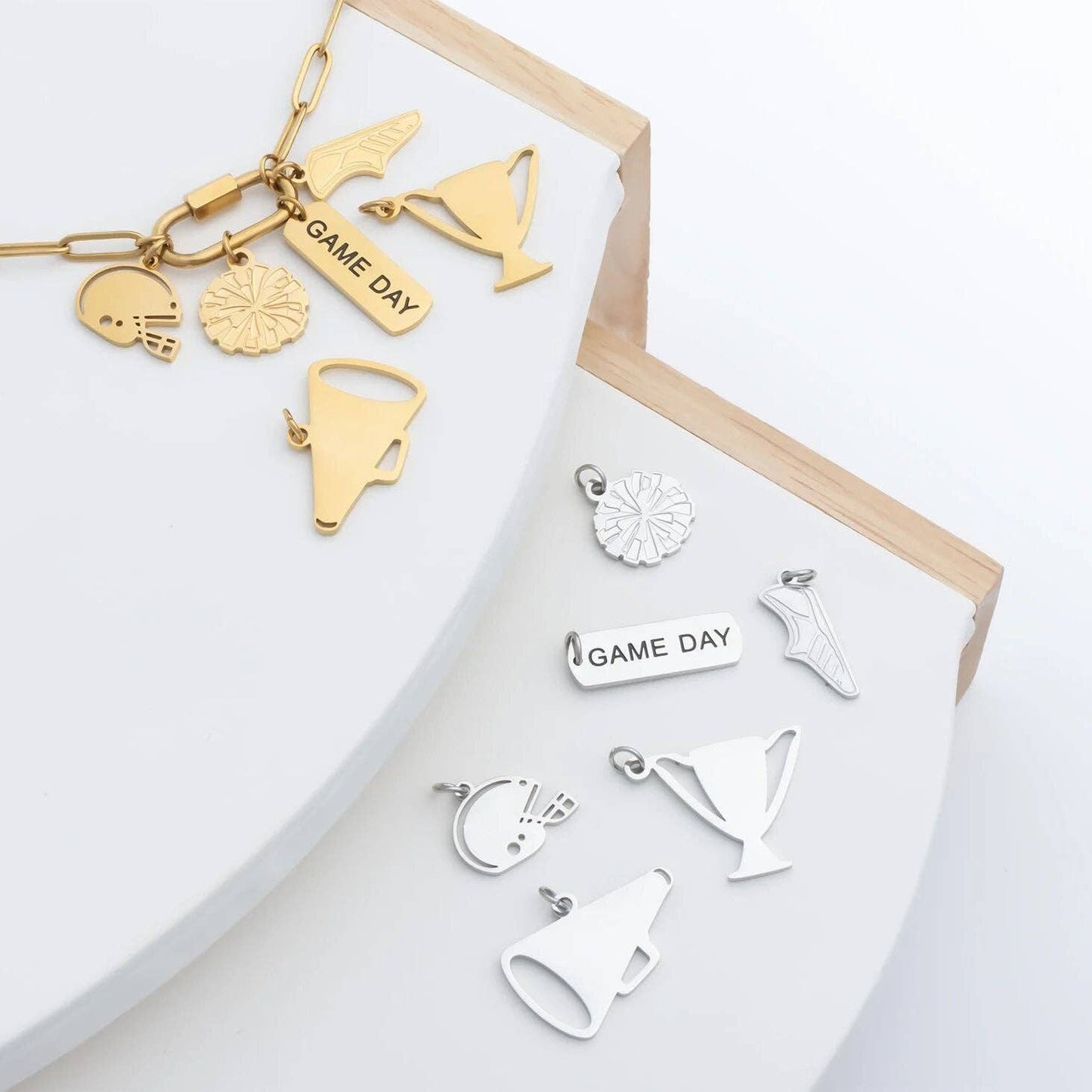 18K Gold PVD Stainless Steel Helmet Charm: Gold