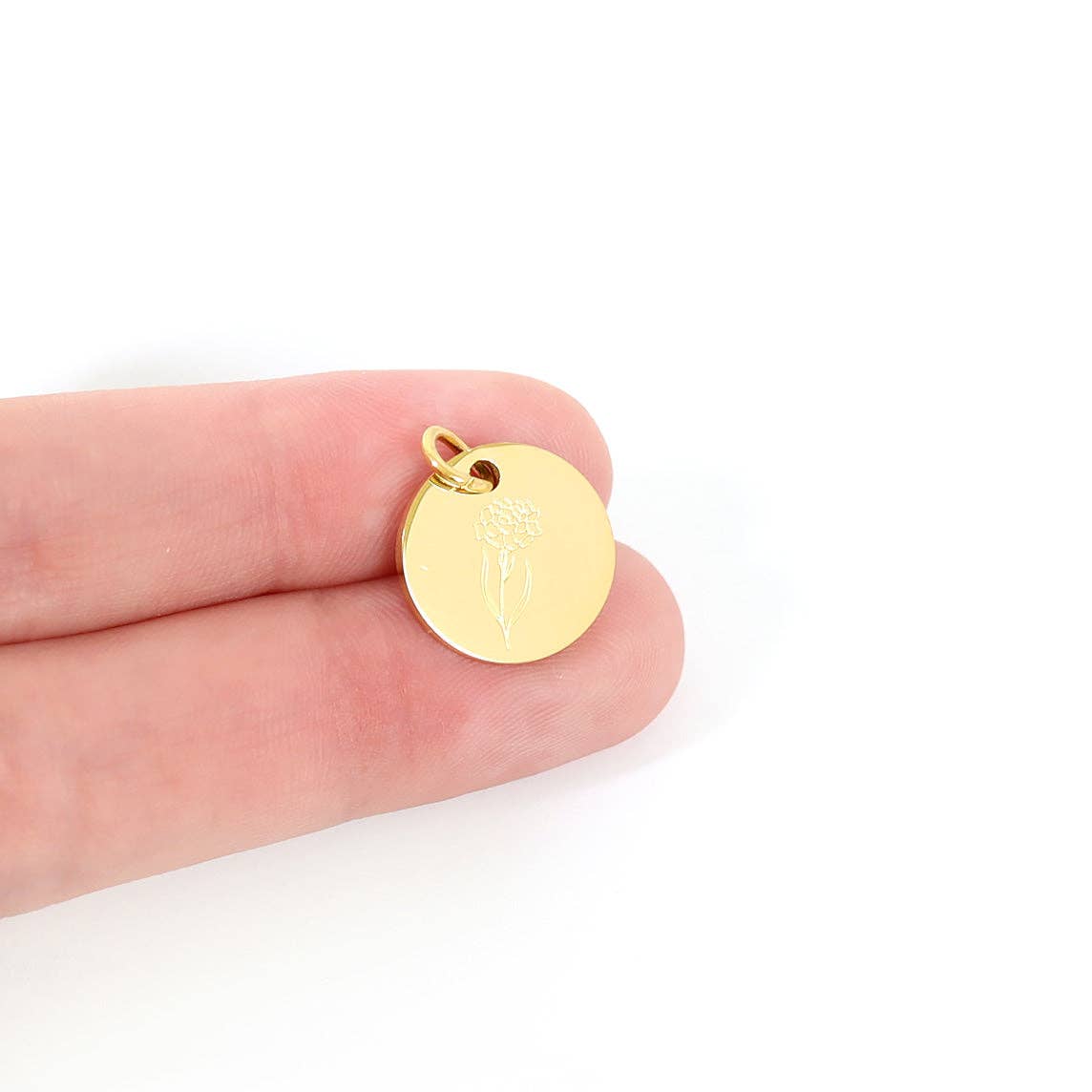 18K Gold PVD Stainless Steel Birth Flower Charm: Gold / January/Carnation