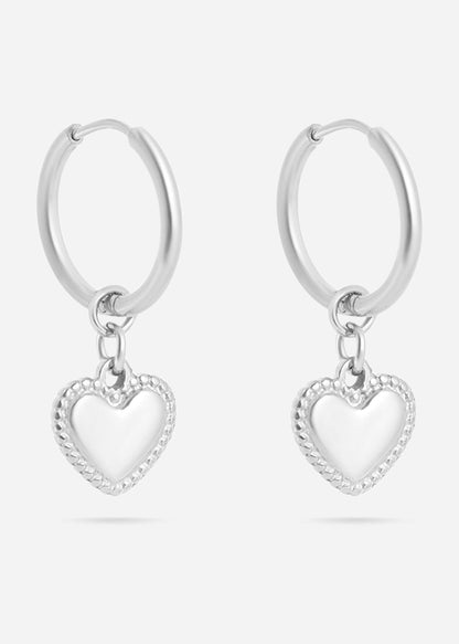 18K Gold PVD Stainless Steel Heart Pendant Hoop Earrings: Gold / 15mm