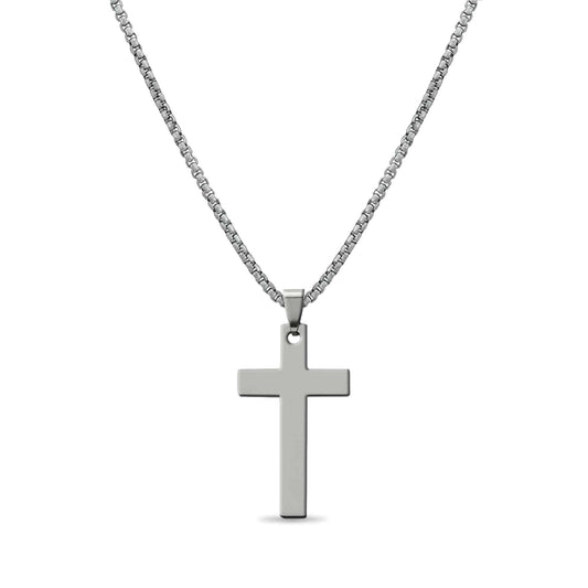 Stainless Steel Box Chain Cross Necklace: Stainless / 40mm