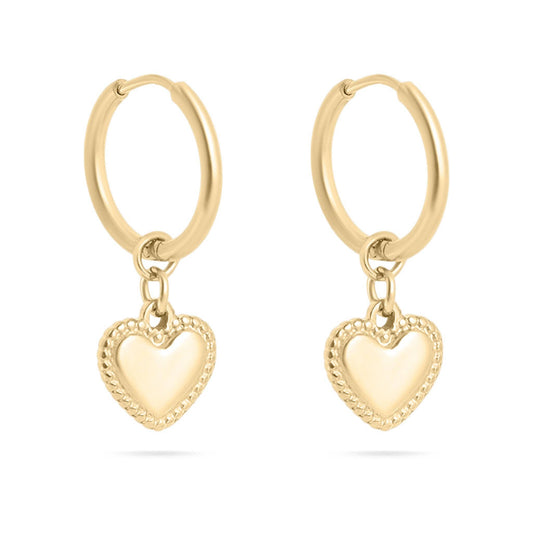 18K Gold PVD Stainless Steel Heart Pendant Hoop Earrings: Gold / 15mm