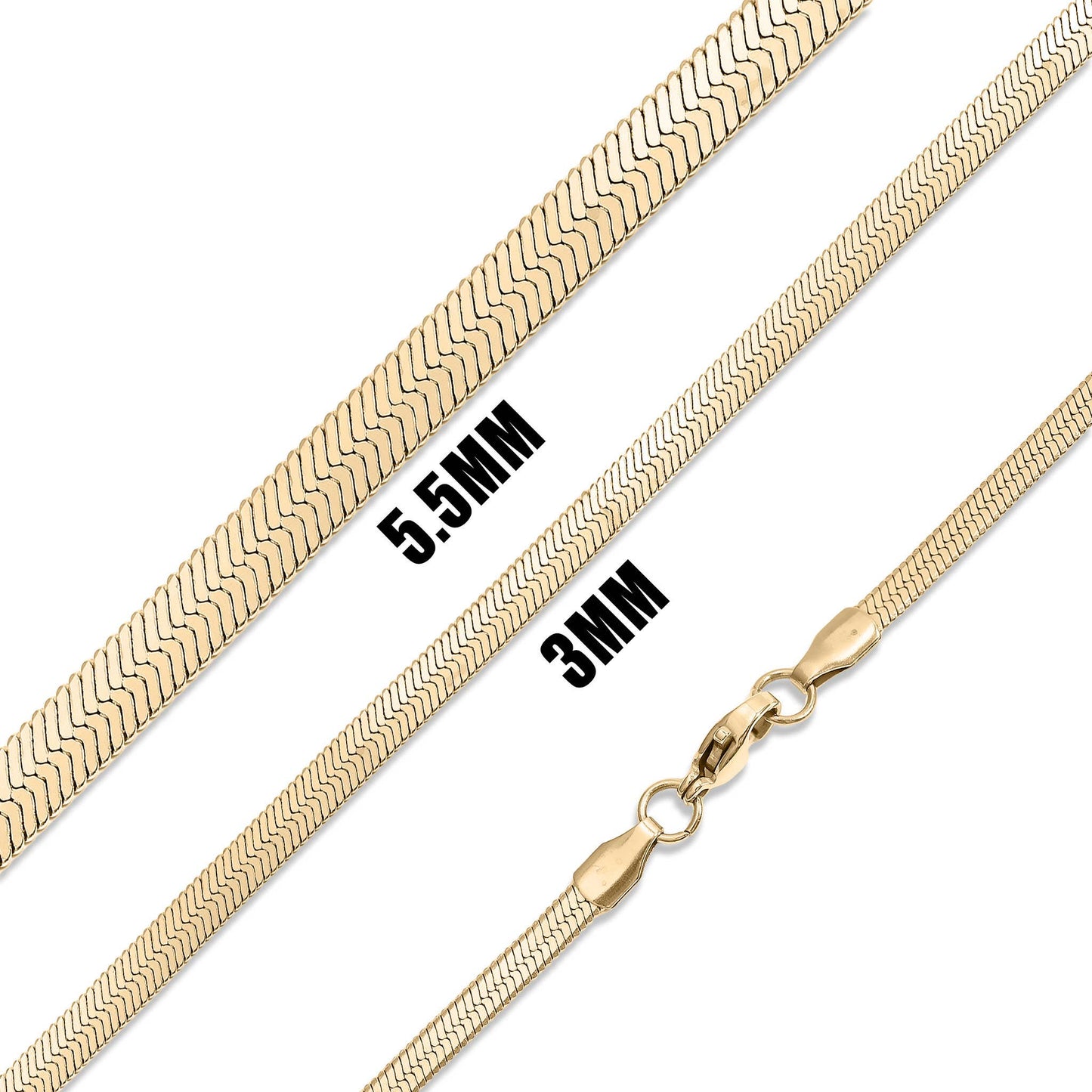 18K Gold Stainless Steel Herringbone Chain Necklace: 16" / 3mm
