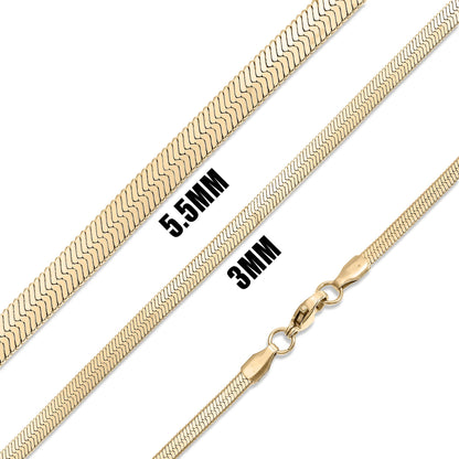 18K Gold Stainless Steel Herringbone Chain Necklace: 16" / 3mm
