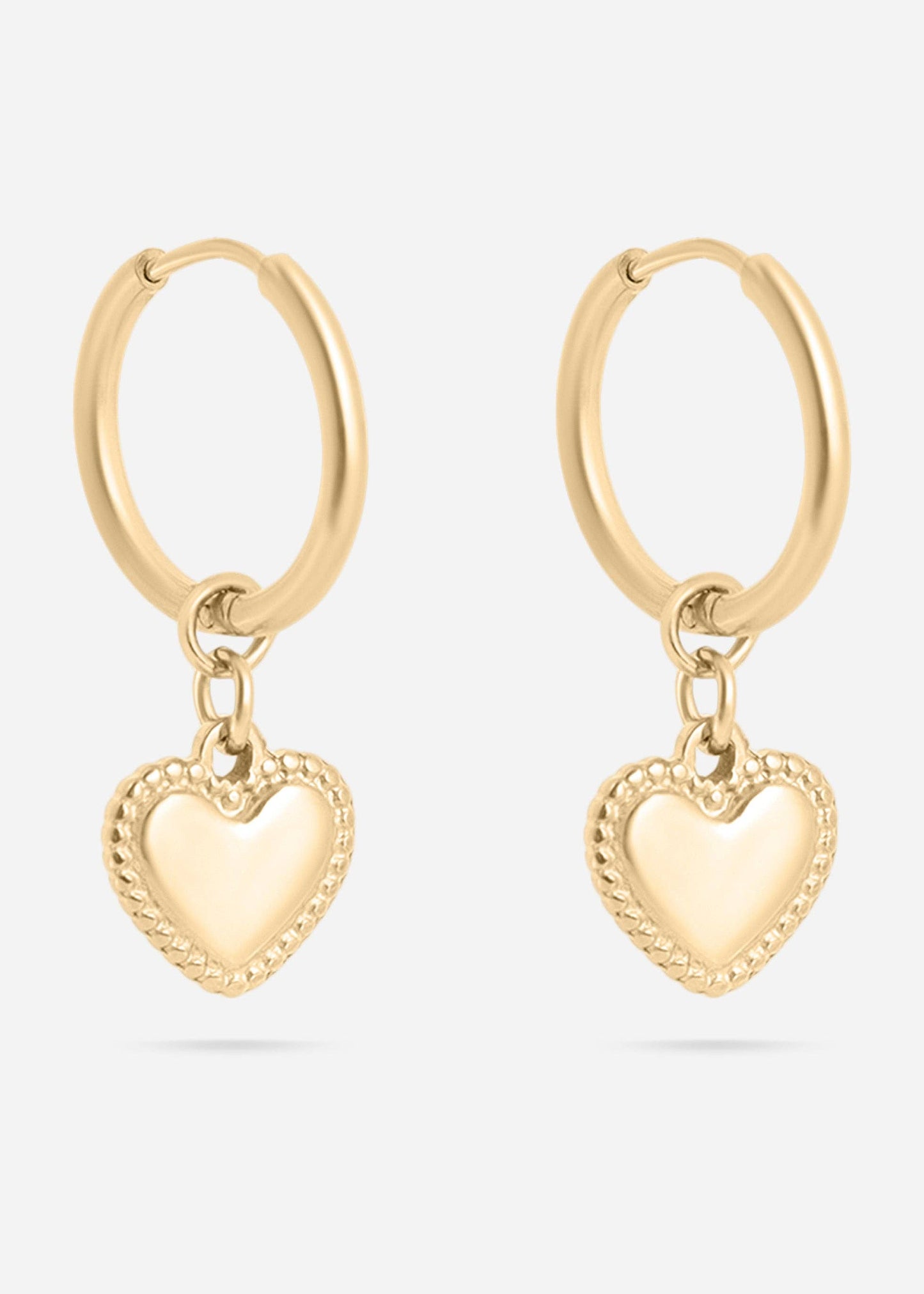 18K Gold PVD Stainless Steel Heart Pendant Hoop Earrings: Gold / 15mm