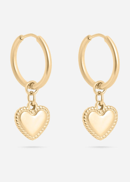 18K Gold PVD Stainless Steel Heart Pendant Hoop Earrings: Gold / 15mm