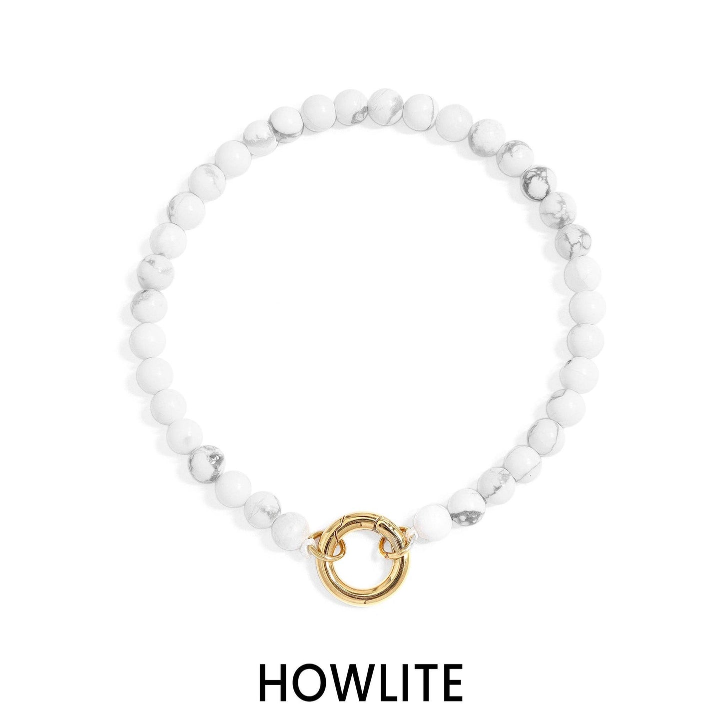 18K Gold PVD Stainless Steel Semi Precious Natural Stone Charm Keeper Bracelet: Gold / Amazonite