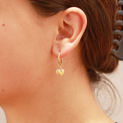 18K Gold PVD Stainless Steel Heart Pendant Hoop Earrings: Gold / 15mm