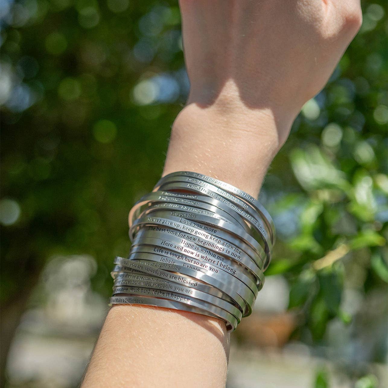 18K Gold PVD You Make a Difference Engraved Bangle Bracelet: Gold