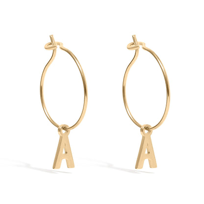 18K Gold PVD Stainless Steel Mini Hoop Initial Earrings: Stainless / E