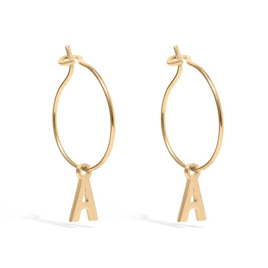 18K Gold PVD Stainless Steel Mini Hoop Initial Earrings: Stainless / G