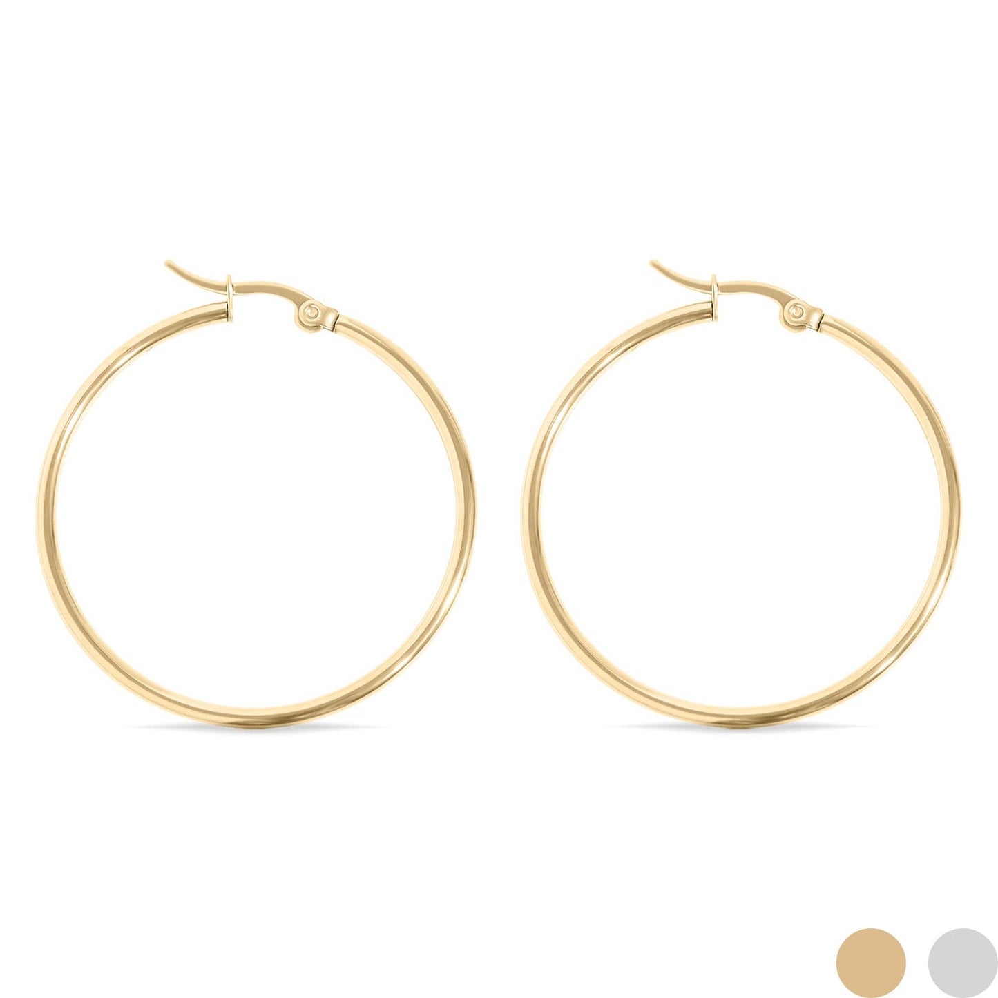 18K Gold PVD Stainless Steel Round Tube Hoop Earrings: Gold / 25mm