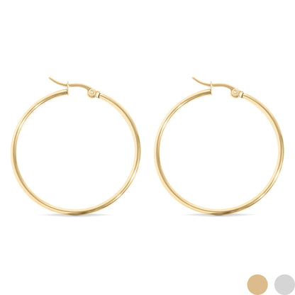 18K Gold PVD Stainless Steel Round Tube Hoop Earrings: Gold / 25mm