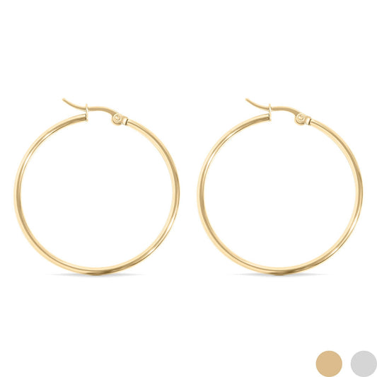 18K Gold PVD Stainless Steel Round Tube Hoop Earrings: Gold / 25mm