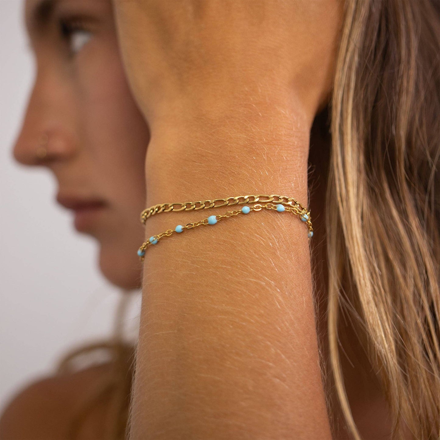 18K Gold PVD Stainless Steel Turquoise Confetti Bracelet: Gold