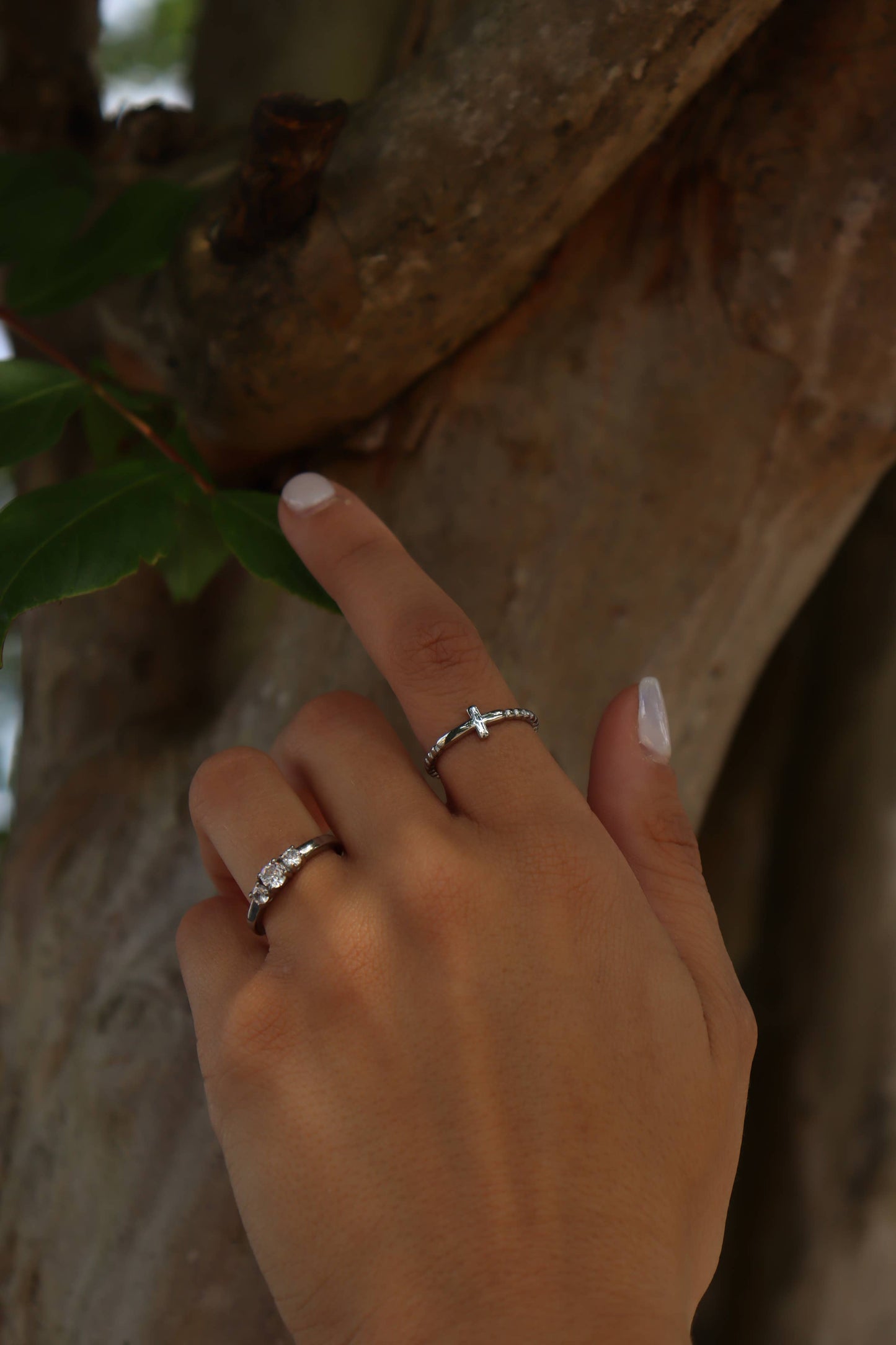 Stainless Steel Beaded Stackable Cross Ring: Stainless / 8