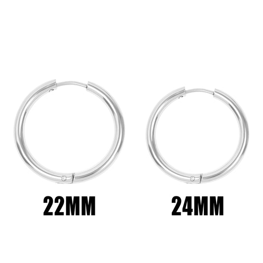18K Gold PVD Stainless Steel Circle Huggie Hoop Earrings: Stainless / 22mm