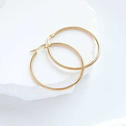 18K Gold PVD Stainless Steel Round Tube Hoop Earrings: Gold / 25mm