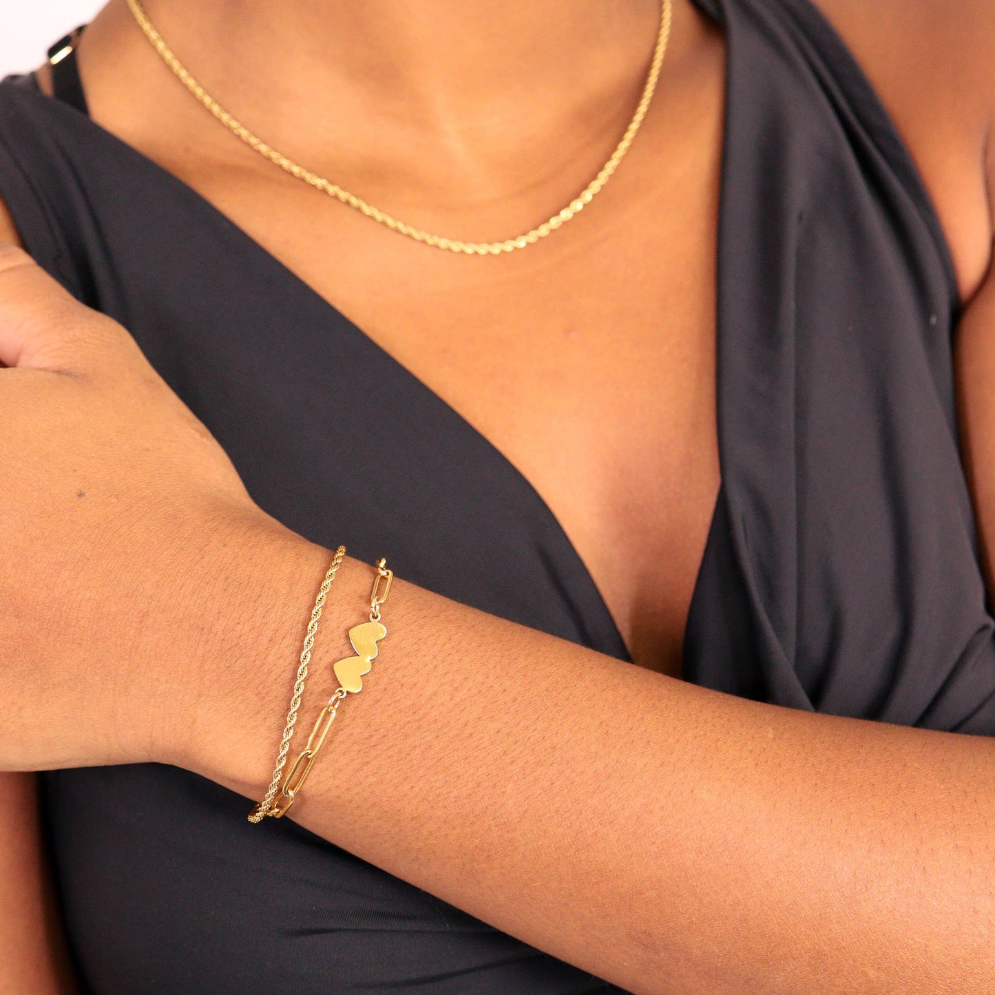 Rope Chain Bracelet / Anklet - Gold, Silver, Black: Gold / 6+2" / 2mm