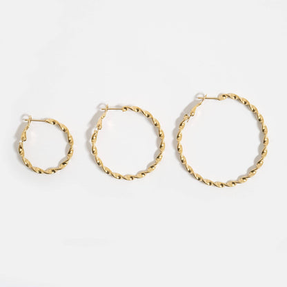 18K Gold PVD Stainless Steel Twist Hoop Earrings: Gold / 30mm