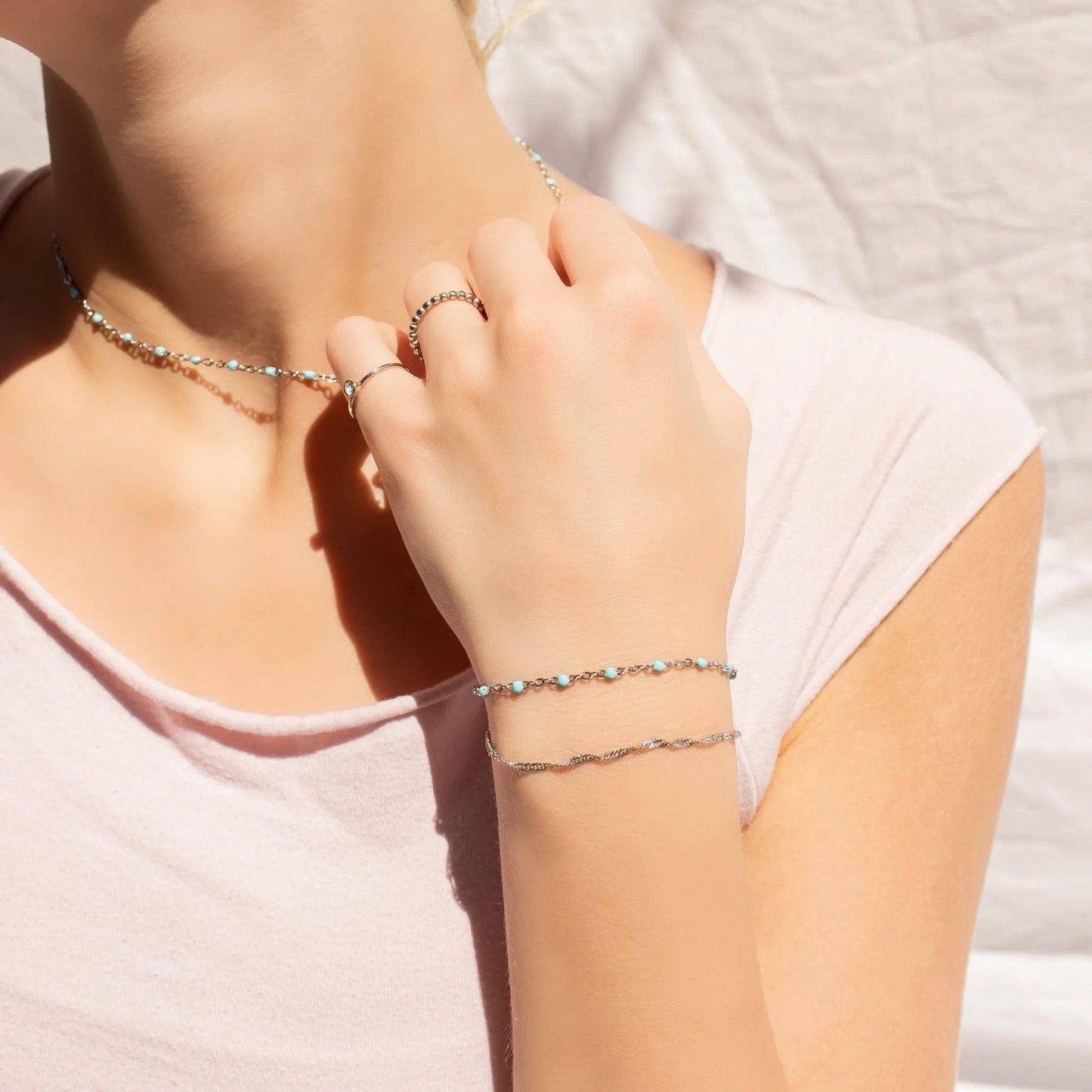 18K Gold PVD Stainless Steel Turquoise Confetti Bracelet: Gold