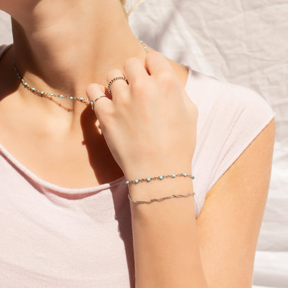 18K Gold PVD Stainless Steel Turquoise Confetti Bracelet: Gold