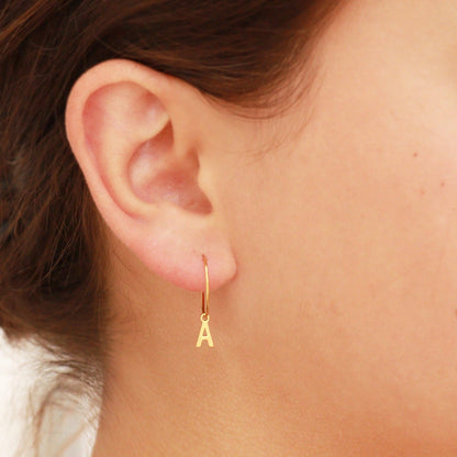 18K Gold PVD Stainless Steel Mini Hoop Initial Earrings: Stainless / E