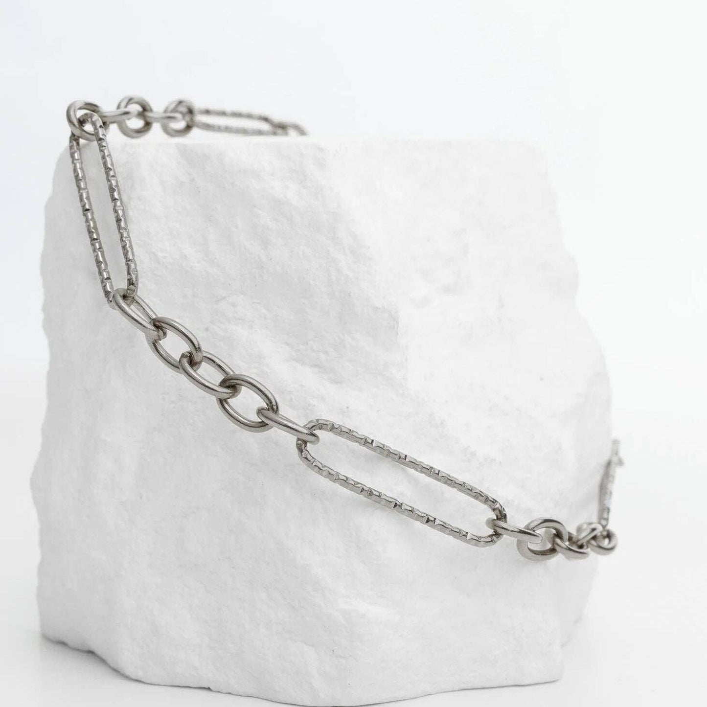 Gold Stainless Steel Long Paperclip Textured Chain Bracelet: Gold