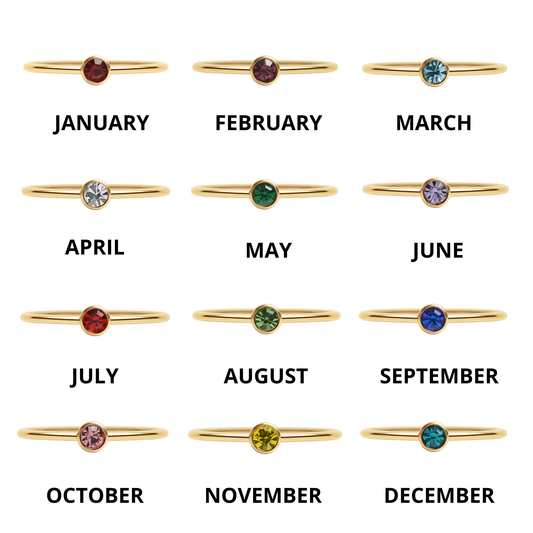 18K Gold PVD Stainless Steel Birthstone Stacking Ring: September / 8