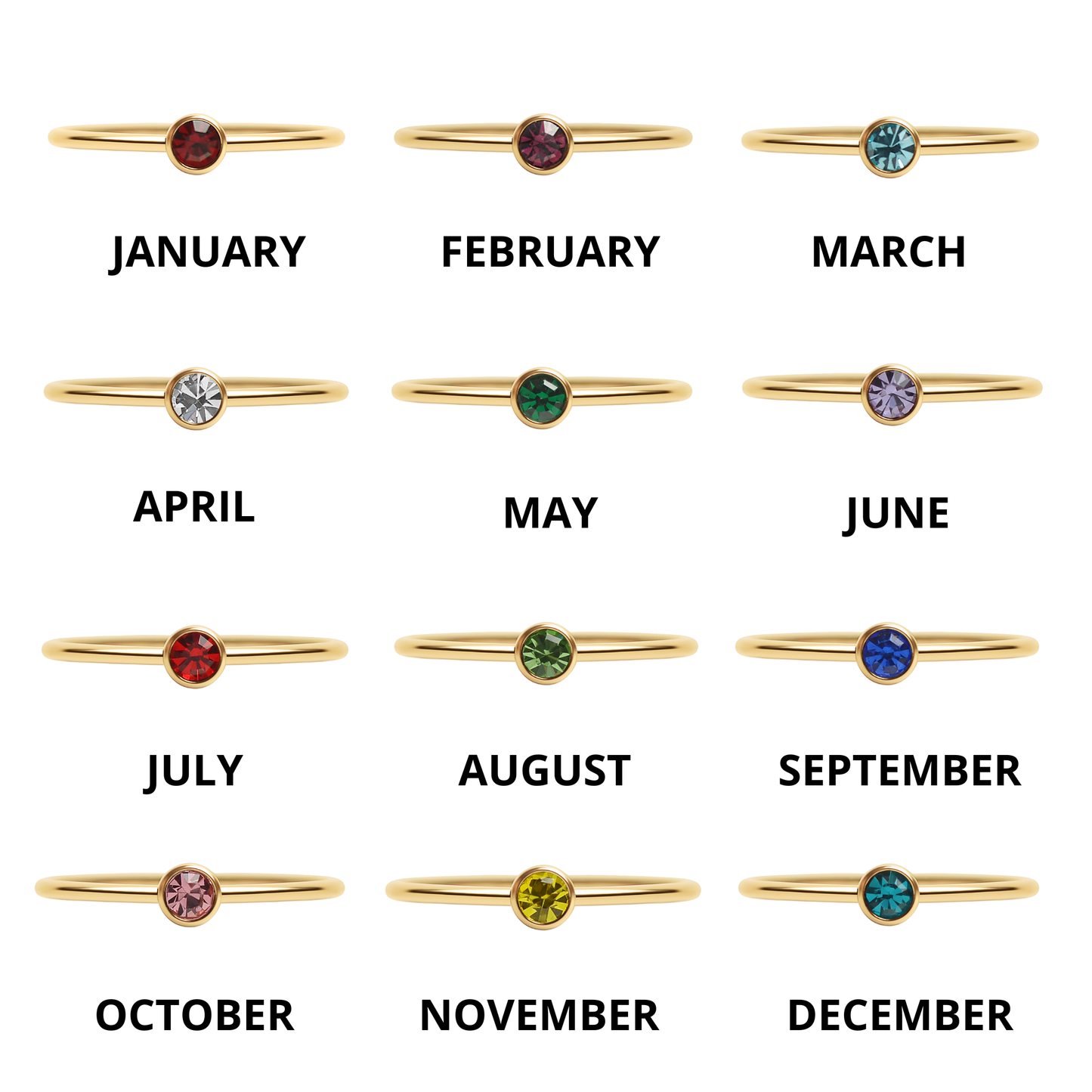 18K Gold PVD Stainless Steel Birthstone Stacking Ring: October / 8