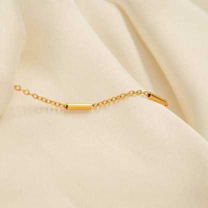 18K Gold PVD Stainless Steel Satellite Bar Chain Bracelet: Gold
