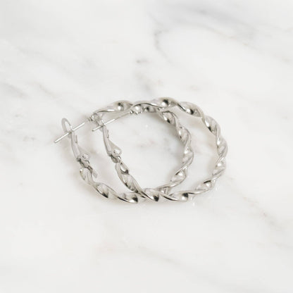 18K Gold PVD Stainless Steel Twist Hoop Earrings: Gold / 30mm