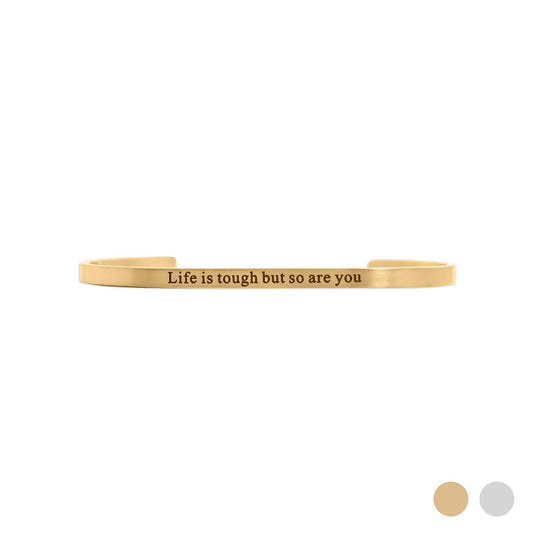 18K Gold PVD Life is tough So Are You Engraved Bangle: Gold