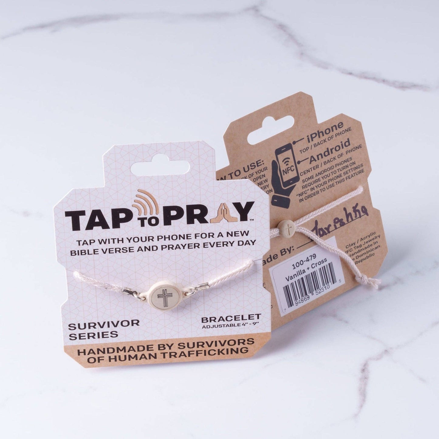 Tap To Pray® Survivor Series Bracelet: 14K Gold-Plated + Vanilla Cross
