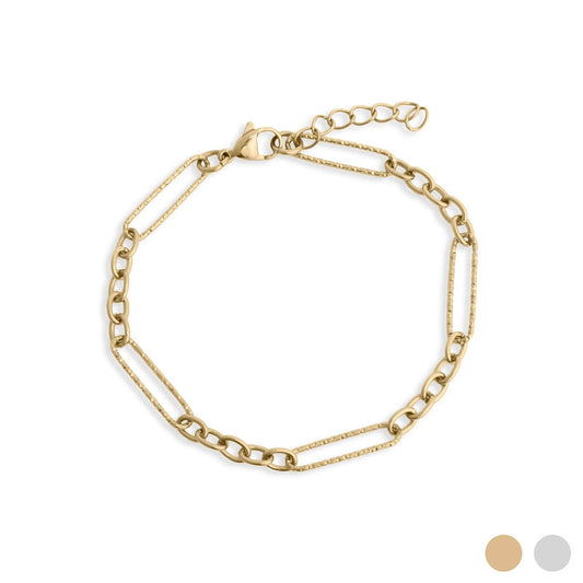 Gold Stainless Steel Long Paperclip Textured Chain Bracelet: Gold
