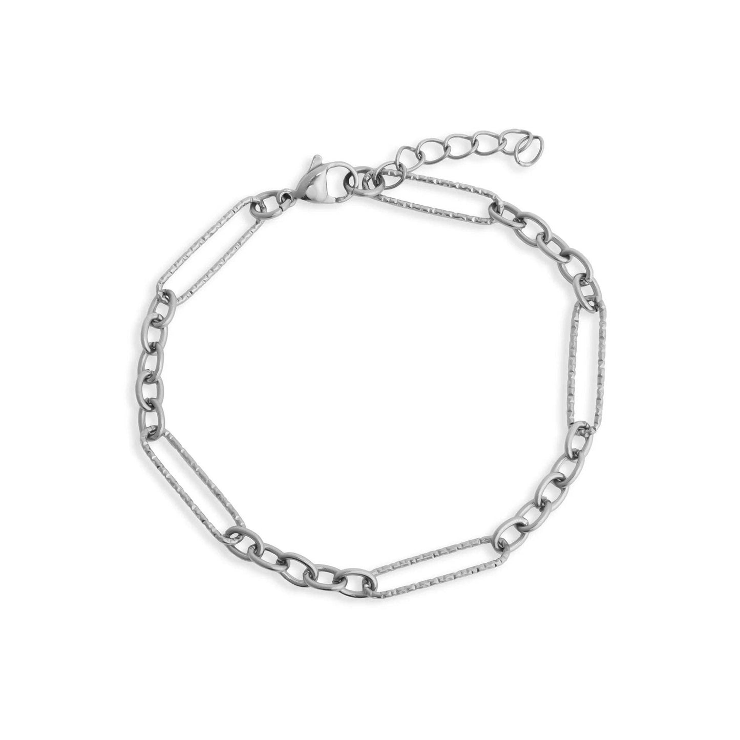Gold Stainless Steel Long Paperclip Textured Chain Bracelet: Gold