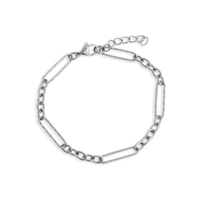 Gold Stainless Steel Long Paperclip Textured Chain Bracelet: Gold