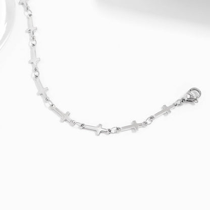 18K Gold PVD Stainless Steel Cross Chain Bracelet: Stainless
