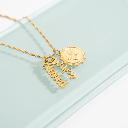 18K Gold PVD Stainless Steel Blessed Charm: Gold
