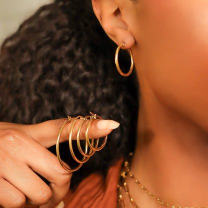 18K Gold PVD Stainless Steel Round Tube Hoop Earrings: Gold / 25mm