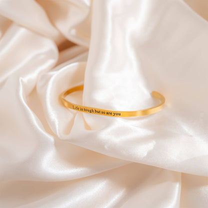 18K Gold PVD Life is tough So Are You Engraved Bangle: Gold