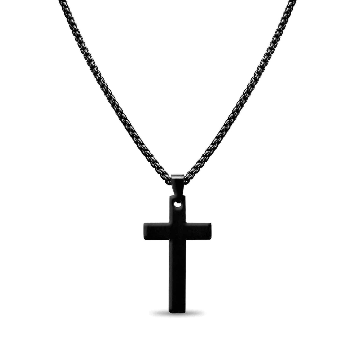 Stainless Steel Box Chain Cross Necklace: Stainless / 40mm