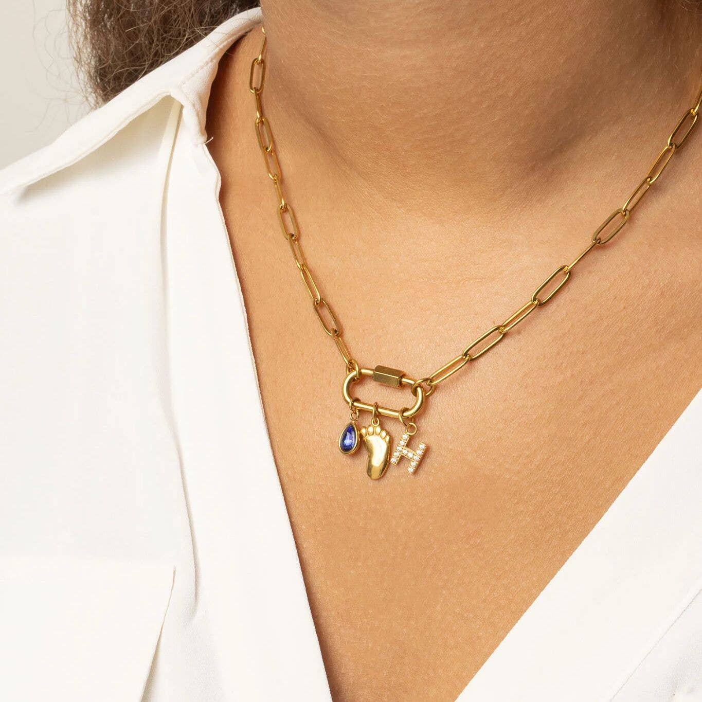 18K Gold PVD Stainless Steel Baby Foot Charm: Gold